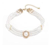 Collana girocollo multistrato con perle finte per donne anni '20 con strass di cristallo grosso collana girocollo corta catena per ballo scolastico appuntamenti nuziali gioielli da sposa, Perla
