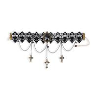 Collana girocollo per Halloween, da donna, gotica, con ciondolo a forma di croce in cristallo, in pizzo nero, per feste di Halloween, Small, Zinco, Nessuna pietra preziosa