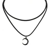 Collana Gotica a Doppia Catena con Luna Nera per Donna, Choker Boho con Design Vittoriano e Medievale, Collana da Strega per Halloween, Gioielli in Stile Vintage, Collana Grunge