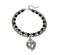 Collana gotica a doppio strato, catena a sfere in acciaio argentato con ciondolo a forma di cuore, girocollo con perline nere, gioielli per feste di Halloween