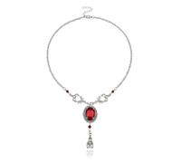 Collana gotica da donna con pipistrello di Halloween, con cristalli rossi e