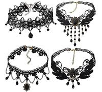Collana Gotica Set 4 Pezzi Colletto Girocollo in Pizzo Catena Nera da Donna Girocollo Vintage Lolita Bigiotteria per Halloween Pentecoste Masquerade Carnevale Accessori per Costumi Cosplay (Stile 1)