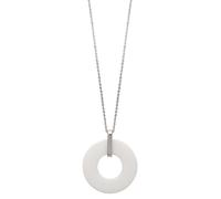 Collana Grande Pendente Cerchio In Pura Ceramica Bianca E Acciaio