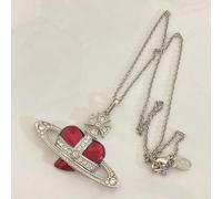 Collana grande sfera cuore diamante Vivienne Westwood argento rosso con coulisse