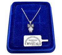 Collana Gufo Piccolo pl. oro Bianco 18k Girocollo con Cristalli Zirconi S86