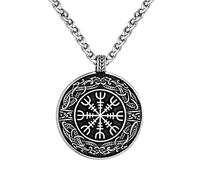 Collana Helm of Awe da Uomo in Acciaio Inossidabile,Amuleto con Ciondolo con Runa Celtica Vichinga A Doppio Colore, Moda retrò Aegishjalmur Totem Hip Hop Clavicola Gioielli A Catena (Color : Silver)