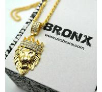 Collana Hip Hop da Uomo catena lunga Pendente Leone con corona Rapper dorata