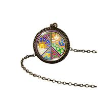 Collana hippie in argento sterling 925 per donne e uomini, segno di pace hippy pittura artistica ciondolo vintage rotondo con foto stampata cupola di vetro, collane lunghe Boho, Grunge