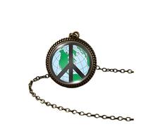 Collana hippie in argento sterling 925 per donne e uomini, segno di pace hippy pittura artistica ciondolo vintage rotondo con foto stampata cupola di vetro, collane lunghe Boho, Grunge