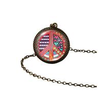 Collana hippie in argento sterling 925 per donne e uomini, segno di pace hippy pittura artistica ciondolo vintage rotondo con foto stampata cupola di vetro, collane lunghe Boho, Grunge