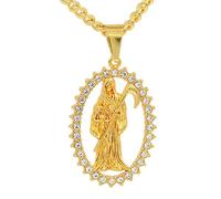 Collana Holy Saint Death Santa Muerte, da uomo, con ciondolo a forma di hiphop, con diamanti