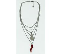 COLLANA IN ACCIAIO A 4 FILI CROCE/STELLA/CUORE/CORNO SMALTO GRADAZIONE (JYC0097)