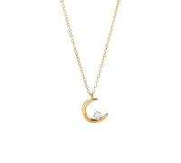 Collana in acciaio al titanio con diamante singolo e luna d’oro, catenina per clavicola minimalista ed elegante, gioiello raffinato alla moda da indossare ogni giorno, per appuntamenti o occasioni spe
