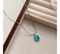 Collana in acciaio al titanio con pietra occhio di gatto blu, con elegante atmosfera alla clavicola, per ogni occasione (argento)