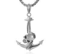 Collana in acciaio con ancora e teschio