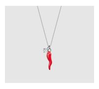 COLLANA IN ACCIAIO CON CORNO ROSSO E PUNTO LUCE