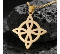 Collana in acciaio inossidabile con nodo da strega, disponibile in oro e argento bicolore Caratterizzato da un ciondolo con nodo celtico di protezione, questo amuleto della fede Wicca è una catena