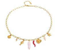 Collana in acciaio inossidabile con perle d'acqua dolce, conchiglia, stella marina, cuore cubico, regalo for spiaggia e oceano, 1 pezzo