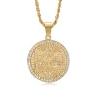 Collana in acciaio inossidabile placcata oro 18 K con ciondolo per la cena del Signore, per uomo e donna, con scritta "L'ultima cena, Gesù con i suoi discepoli", 61 cm, con preghiera cristiana, idea