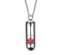 Collana in acciaio inox con ciondolo a forma di capsula a forma di croce e urna per ceneri di cremazione, 56 cm, argento nero (rosso argento)
