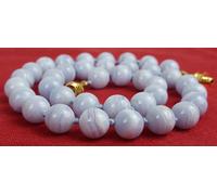 Collana In Agata Blu Con Pizzo 10Mm 16" Naturale Perle Blu Lace Grado 'A'