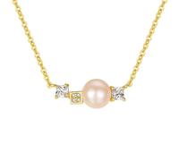 Collana in argento 925, collana in oro con perle e zirconi ciondolo donna gioielli regalo di compleanno, 1.68 x 0.7CM, Zirconia cubica