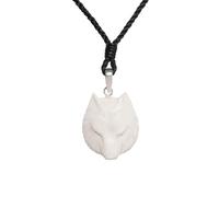 Collana in Argento 925 con amuleto Totem Spirituale Testa di Lupo Intagliato a Mano - Ciondolo Tribale in Osso Naturale - Talismano sciamanico per Uomini e Donne - Gioielli da Cowboy Occidentali -