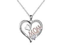 Collana in argento da donna, lunga collana da donna in rame con cuore con zirconi, incisione "Ich liebe Dich für immer", regalo per la mamma