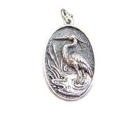 Collana in argento sterling 925 con airone in uno stagno. Ciondolo ovale per birdwatcher. Ciondolo totem con spirito animale. Piccolo regalo realistico per ornitologi della natura | con catena da