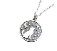 Collana in argento sterling 925 con cerchio di cane e stelle di luna in bronzo. Simbolo animale spirituale canino. Ciondolo in metallo misto con forza e lealtà | con catena da 18 pollici | placcato