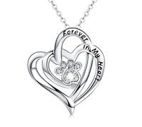 Collana in argento Sterling 925 con ciondolo a forma di zampa di cane, con impronta di cuore, con ciondolo "Forever in my Heart", idea regalo per donne e ragazze