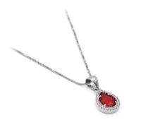 Collana in Argento Sterling 925 con Ciondolo Tondo con Pietra Zircone Taglio Goccia e Zirconia Bianca Rosso