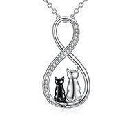 Collana in argento Sterling 925 con gatto da donna, regalo per due gatti, gioiello infinito regalo di compleanno per ragazze adolescenti, catena regolabile da 45,7 a 50,8 cm, panno per la pulizia e