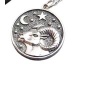 Collana in argento sterling 925 con l'ariete. Segno zodiacale dell'ariete. Simbolo astrologico. Marte con design bifacciale. Gioielli con ciondolo a moneta | con catena da 18 pollici | placcato