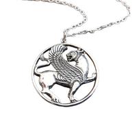 Collana in argento sterling 925 con leone alato antico. Creatura mitologica leone-falco. Ciondolo animale spirituale. Simbolo di potere, coraggio e saggezza | con catena da 18 pollici | placcato