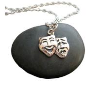 Collana in argento sterling 925 con maschere teatrali, commedia, tragedia, dramma, volti, piccolo ciondolo, felice, triste, delicato gioiello, ciondolo attore attrice | con catena da 18 pollici |