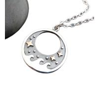 Collana in argento sterling 925 con onde dell'oceano e stelle in bronzo. Piccolo ciondolo boho da spiaggia. Gioielli con cielo notturno. Ciondolo a forma di mare per ragazza surfista | con catena