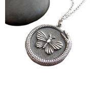 Collana in argento sterling 925 con serpente uroboro e farfalla. Piccolo serpente. Serpente che mangia la coda. Ciondolo mistico di Halloween, infinito, vita eterna | con catena da 18 pollici |