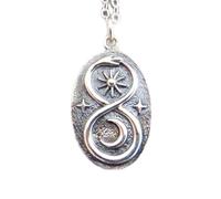 collana in argento sterling 925 con serpente uroboro infinito. Accenti luna sole stella. Piccolo serpente che mangia la coda, Halloween, mistico, vita eterna|catena 18 pollici|placcato argento|_3139