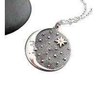 Collana in argento sterling 925 con stella polare e luna crescente. Dettagli in bronzo. Ciondolo con universo celeste. Ciondolo potente in metallo misto, regalo per osservatore delle stelle | con