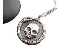 Collana in argento sterling 925 con teschio di serpente uroboro. Piccolo cerchio di serpente. Serpente che mangia la coda. Ciondolo mistico di Halloween, infinito, vita eterna | con catena da 18