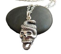 Collana in argento sterling 925 con teschio e serpente, piccolo ciondolo di Halloween, semplice gioiello a forma di serpente, simbolo di vita, morte e rinascita, motociclista, spettrale, ghoul,