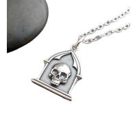 Collana in argento sterling 925 con teschio in un santuario. Argento. Ciondolo di Halloween. Piccolo gioiello gotico da ghoul. Ciondolo mistico spettrale con reliquia del reliquiario | con catena