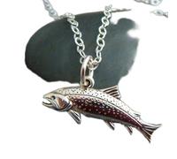 Collana in argento sterling 925 con trota, piccolo ciondolo a forma di pesce, pescatore a mosca, donna, pesca sportiva, fiume, lago, natura, gioielli, ciondolo, regalo per lei | con catena da 18
