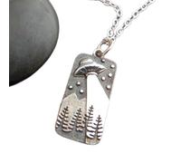 Collana in argento sterling 925 con ufo che irradia luce. Astronave sugli alberi. Spazio. Gioielli scientifici alieni. Regalo divertente e originale. Ciondolo kitsch a forma di stella | con catena