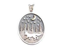 Collana in argento sterling 925 con volpe che corre e luna in bronzo. Simbolo animale spirituale del bosco. Ciondolo con potere astuto. Regalo con ciondolo di forza e arguzia | con catena da 18
