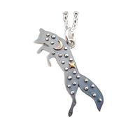 Collana in argento sterling 925 con volpe e stelle di luna in bronzo. Simbolo animale spirituale del bosco. Ciondolo con potere astuto. Regalo con ciondolo di forza e arguzia | con catena da 18