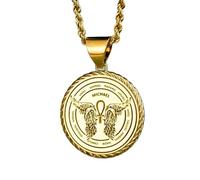 Collana in argento sterling 925 da 22 mm|arcangeli|Gioielli di protezione angelica|Ciondolo amuleto angeli custodi|Ciondolo ankh con ali|Religioso|Gioielli fatti a mano placcati in oro|LK_PNK_00380