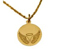 Collana in argento sterling 925 da 22 mm|Cerchio con ali d'angelo - elegante gioiello commemorativo|Ciondolo guardiano|di guarigione spirituale|Gioielli fatti a mano con placcatura in oro|LK_PNK_01765