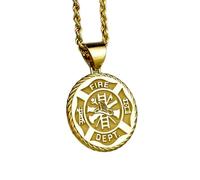 Collana in argento sterling 925 da 22 mm|pompiere|Pendente a forma di croce maltese|Ciondolo primo soccorritore|Laurea pompiere|Medaglione vigili del fuoco|Gioielli fatti a mano placcati in oro|_0330